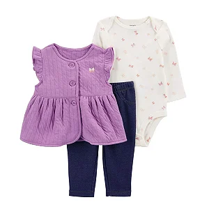 Conjunto 3 Peças Bebê Menina Carter’s Colete Lilás Borboleta