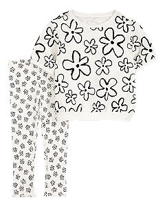 Conjunto 2 Peças Infantil Menina Carter’s Blusa + Calça Floral Preto e Branco