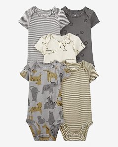 Kit 5 Bodys Bebê Menino Carter’s Manga Curta Animais Chumbo