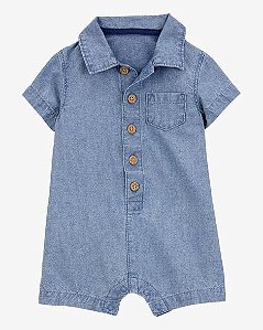 Romper Polo Bebê Carter’s Jeans Fake Algodão Azul