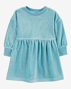 Vestido Bebê Menina Carter’s Veludo Azul Manga Comprida