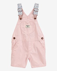 Jardineira Jeans Menina OshKosh Rosa Coração Alça Floral
