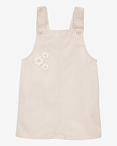 Vestido Infantil Menina OshKosh Sarja Marfim Bordado Floral