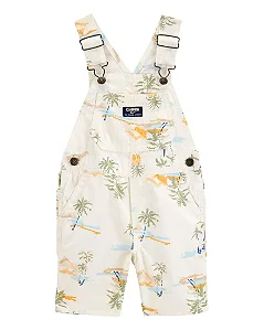 Jardineira Infantil OshKosh Lona Creme Estampa Tropical Menino