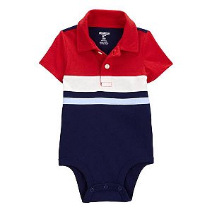 Body Infantil Menino OshKosh B’gosh Gola Polo Vermelho/Azul