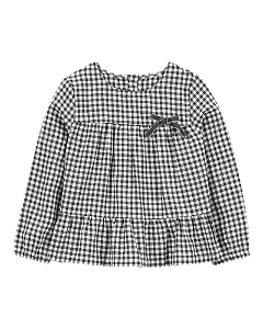 Bata Menina Carter’s Xadrez Preta Sarja Manga Comprida