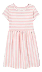 Vestido Infantil Carter’s Rosa Listrado Manga Curta