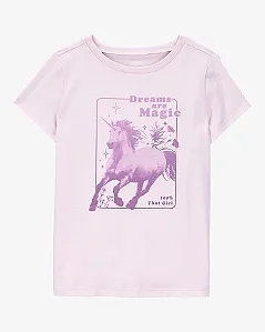 Camiseta Infantil Menina Carter’s Rosa Manga Curta Unicórnio