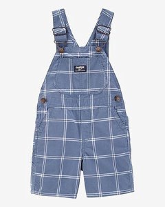 Jardineira Curta Infantil Menino OshKosh Azul Xadrez Jeans Fake