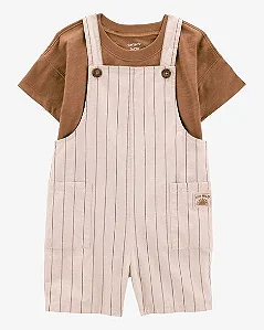 Conjunto Infantil Menino Carter’s Jardineira Bege + Camiseta Marrom