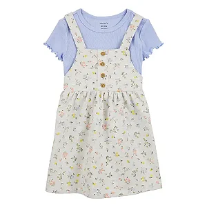 Conjunto Infantil Menina Carter’s Jardineira Floral + Camiseta Azul