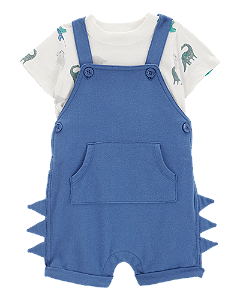 Conjunto Infantil Menino Carter’s Jardineira Azul + Camiseta Dinos