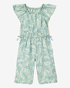 Macacão Infantil Menina OshKosh Verde Flores Wide Leg Importado