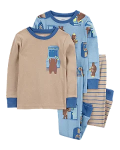 Pijama Infantil Menino Carter’s 4 Peças Bege e Azul Urso Game