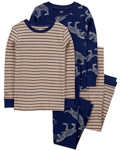 Pijama Infantil Menino Carter’s 4 Peças Bege e Azul Marinho Dinossauro