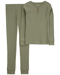 Pijama Infantil Menino Carter’s 2 Peças Verde Canelado com Botões