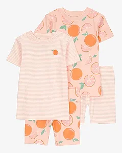 Pijama Infantil Menina Carter’s 4 Peças Laranja Bordado Importado