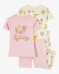 Pijama Infantil Menina Carter’s 4 Peças Rosa Fazenda Galinha