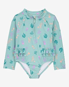 Maiô Infantil Manga Longa Praia Carter’s Verde Conchas Importado