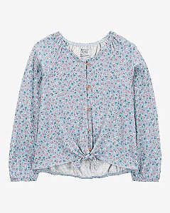 Bata Infantil Menina Carter’s Verde Floral Manga Longa com Botões
