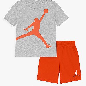 Conjunto Infantil Menino Air Jordan Camiseta Cinza + Bermuda Laranja