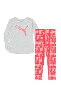 Conjunto Infantil Menina Puma 2 Peças Camiseta Cinza + Legging Laranja