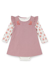 Conjunto Infantil Menina René Rofé Vestido Veludo Lilás + Body Floral