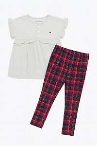 Conjunto Infantil Menina Tommy Hilfiger Bata Cinza + Calça Xadrez