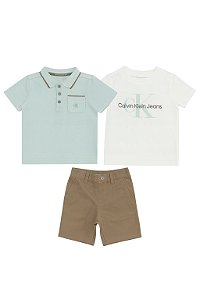 Conjunto Infantil Menino Calvin Klein Polo Verde + Bermuda Marrom