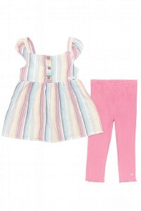 Conjunto Infantil Menina Calvin Klein Bata Listrada + Legging Rosa
