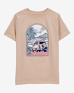 Camiseta Infantil Menino OshKosh Bege Manga Curta Estampa Praia
