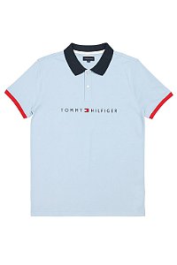 Camiseta Polo Infantil Menino Tommy Hilfiger Azul Claro Importada