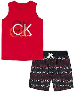 Conjunto Infantil Menino Calvin Klein Regata Vermelha + Bermuda Preta