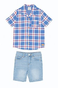 Conjunto Infantil Menino Koala Kids Camisa Xadrez Azul + Bermuda Jeans