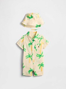 Romper Infantil Menino GAP + Chapéu Estampado Coqueiros Importado