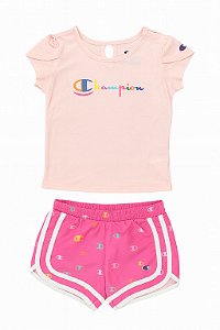 Conjunto Infantil Menina Champion 2 Peças Camiseta Rosa + Shorts Pink