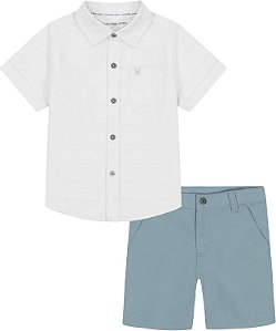 Conjunto Infantil Menino Calvin Klein Camisa Branca + Bermuda Verde
