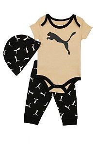 Conjunto Infantil Menino Puma 3 Peças Body Caramelo + Calça Preta