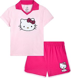 Conjunto Infantil Menina Hello Kitty Camiseta e Shorts Pink