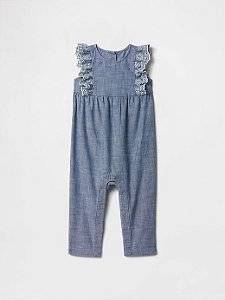Macacão Infantil Menina GAP Jeans Fake Renda Manga Regata Importado