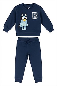 Conjunto Infantil 2 Peças Moletom Bluey Azul Marinho Importado