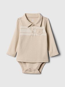 Body Infantil Menino GAP Gola Polo Bege Bordado Urso Importado