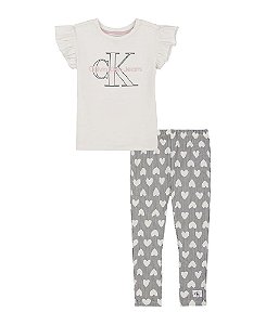 Conjunto Infantil Menina Calvin Klein Bata Bege + Calça Corações