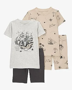 Pijama Infantil Menino Carter’s 4 Peças Cinza e Bege Piratas