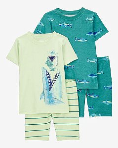Pijama Infantil Menino Carter’s 4 Peças Verde Tubarão Importado