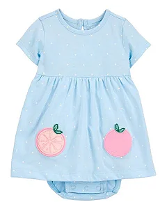 Romper Vestido Infantil Menina Carter’s Azul Laranja Bordado