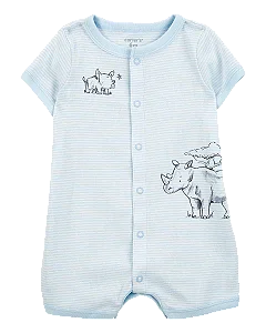 Romper Infantil Menino Carter’s Listrado Azul Rinoceronte Importado