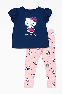 Conjunto Infantil Menina Hello Kitty 2 Peças Camiseta Azul + Legging