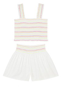Conjunto Infantil Menina Cabana Cropped Drapeado + Shorts Branco
