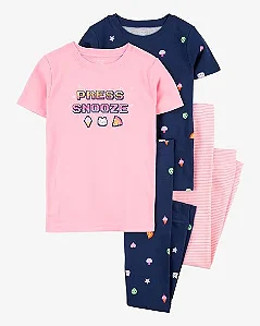 Pijama Infantil Menina Carter’s 4 Peças Game Press Snooze Importado